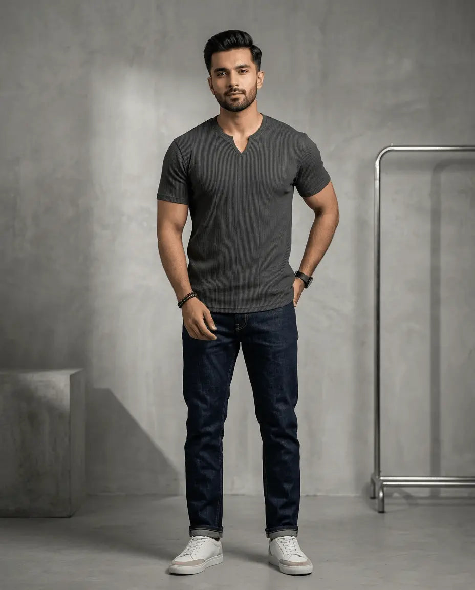 Bundles of 3 Mens fitted v neck knitted tees - The Divine Shop