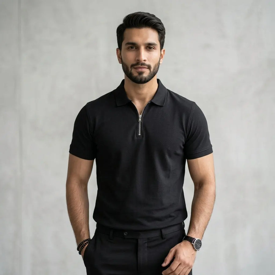 Mens zipper polo shirt