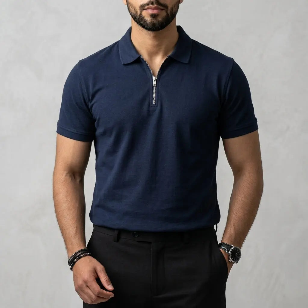 Mens zipper polo shirt