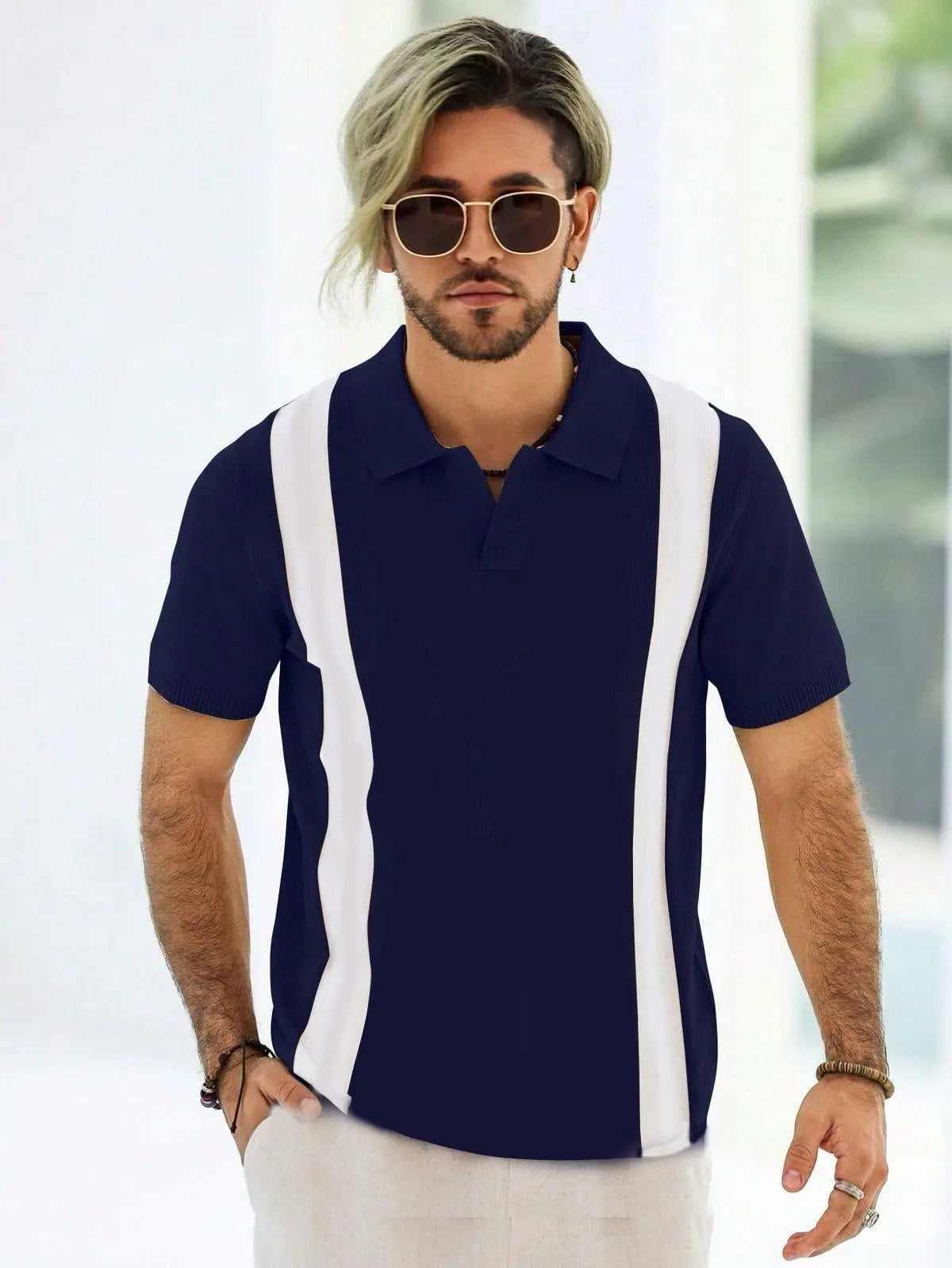 Navy and white classic blue polo shirt - The Divine Shop