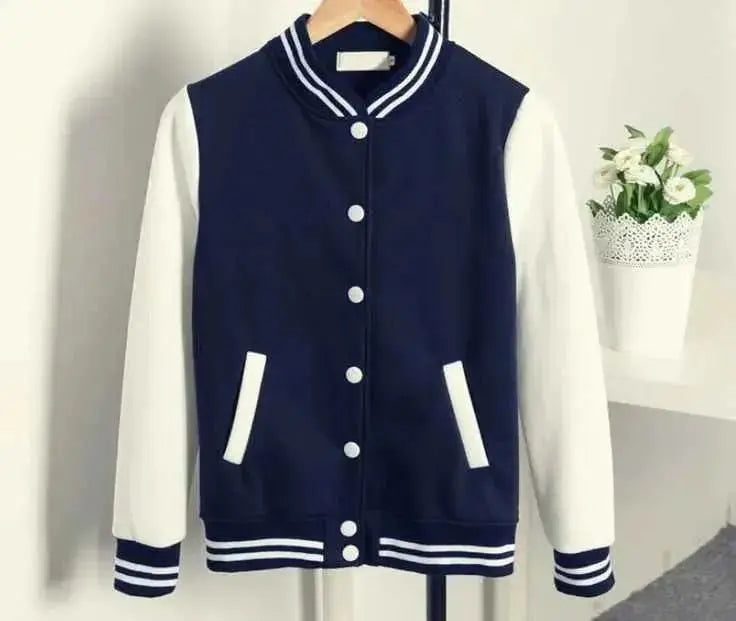 Navy blue and white baseball jacket