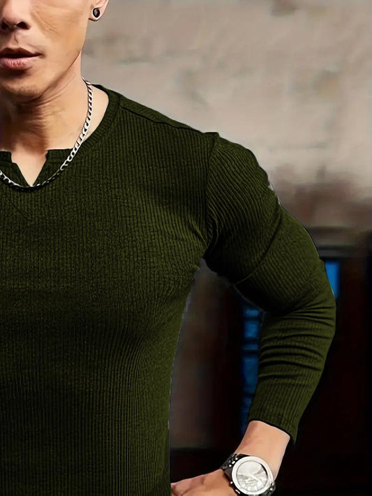 Cotton Knitted Long Sleeves T-Shirt Olive Green