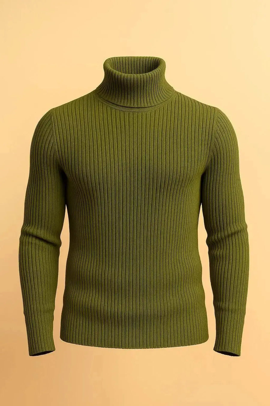 Olive green ribbed turtleneck sweater