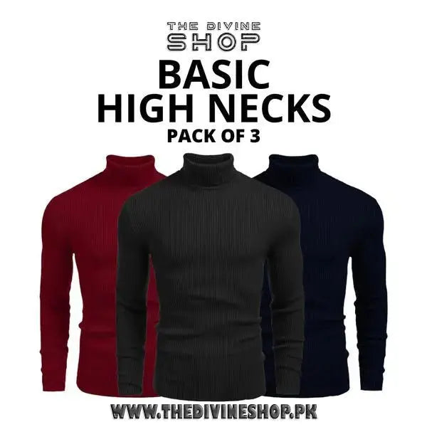 Oversize high neck bundle of 3 basic turtlenecks in maroon, black and navy — The Divine Shop