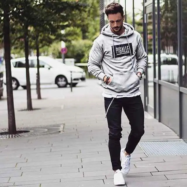 Pigalle printed hazel grey hoodie man black jeans - Premium Hoodies from My Store - Just Rs.1799! Shop now at The Divine Shop