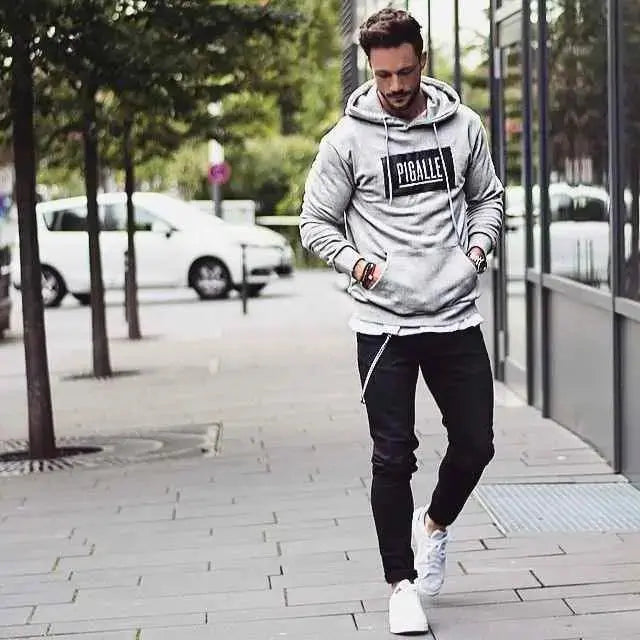 Pigalle printed hazel grey hoodie man black jeans - Premium Hoodies from My Store - Just Rs.1799! Shop now at The Divine Shop