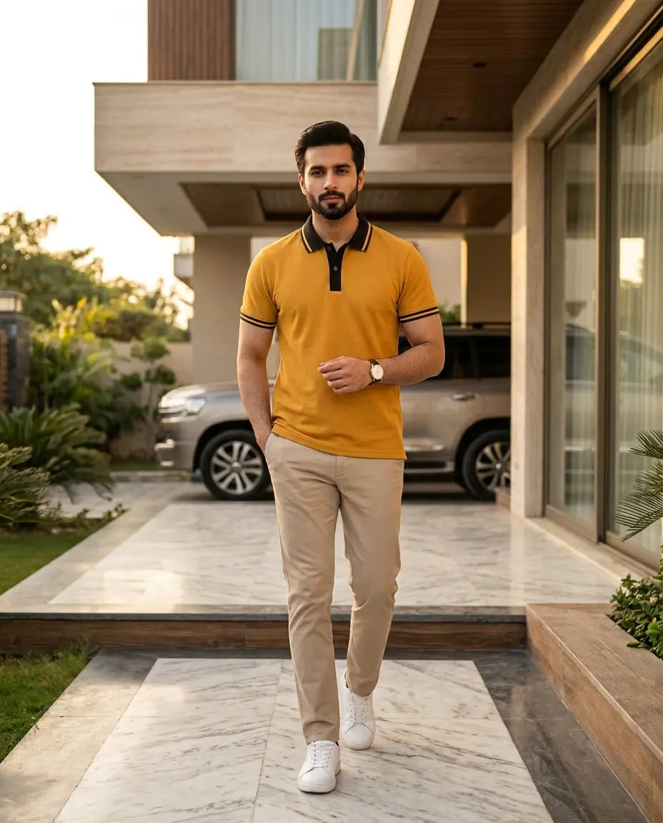 Premium Men’s Polo T-Shirt in Pakistan – Smart Casual Style (Mustard)
