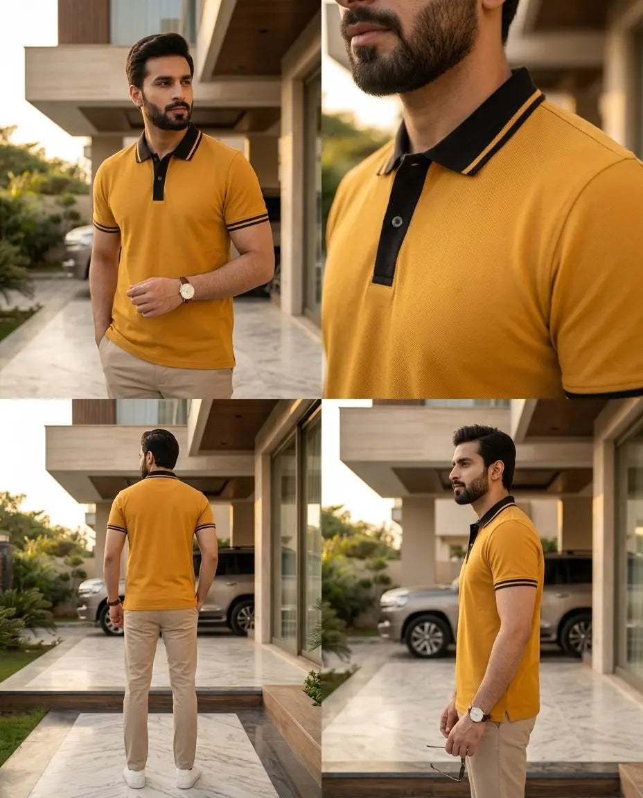 Premium Men’s Polo T-Shirt in Pakistan – Smart Casual Style (Mustard)