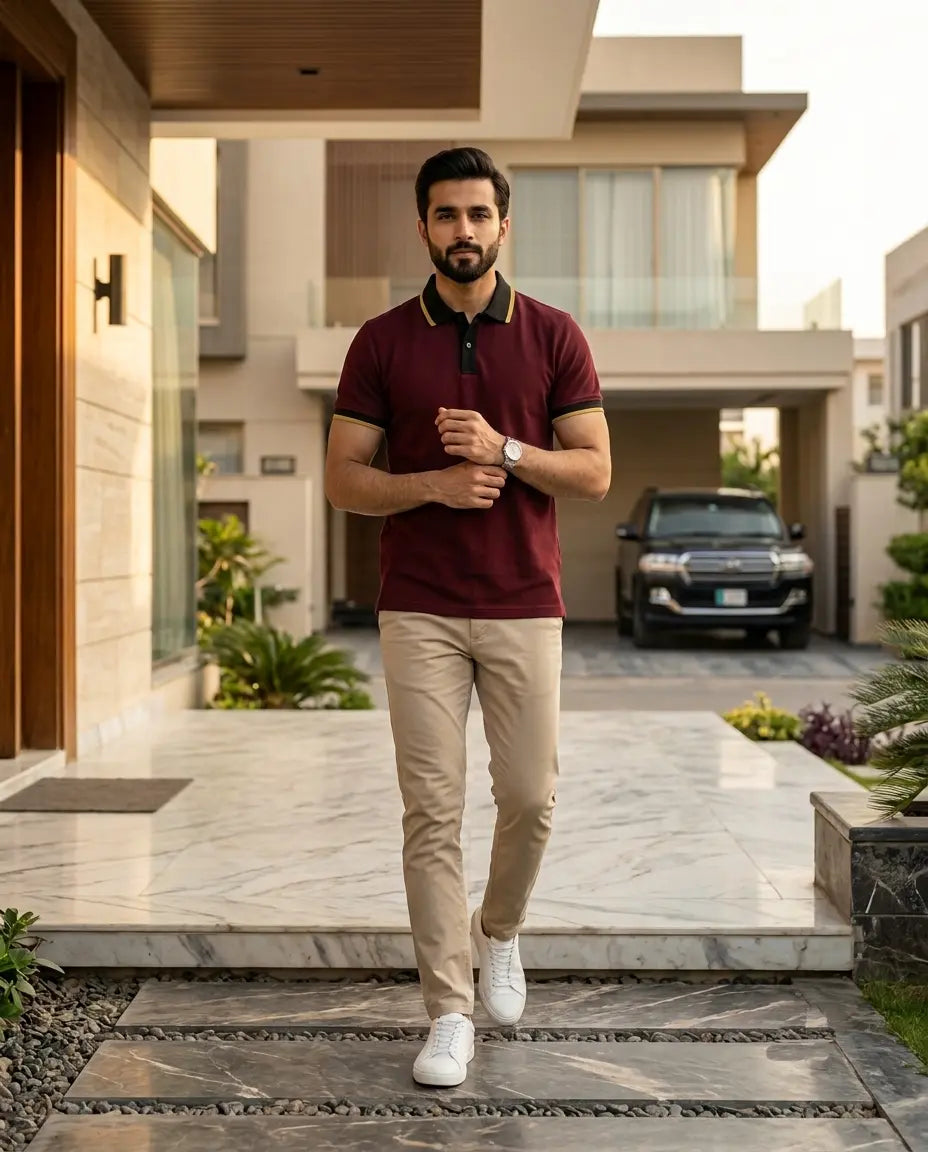 Premium Men’s Polo T-Shirt in Pakistan – Smart Casual Style (Maroon)
