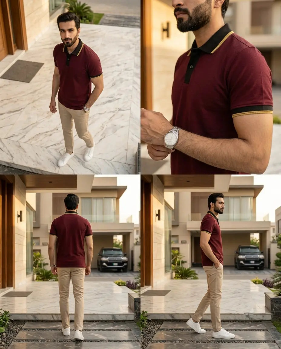 Premium Men’s Polo T-Shirt in Pakistan – Smart Casual Style (Maroon)