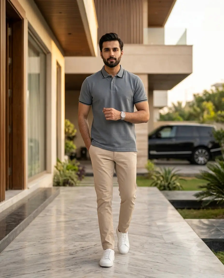 Premium Men’s Polo T-Shirt in Pakistan – Smart Casual Style (Steel Grey)