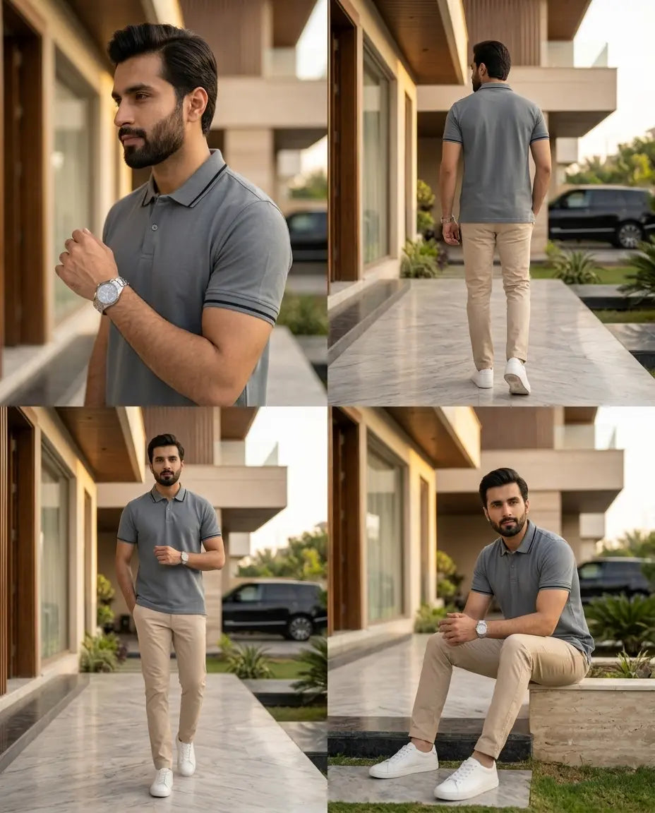 Premium Men’s Polo T-Shirt in Pakistan – Smart Casual Style (Steel Grey)