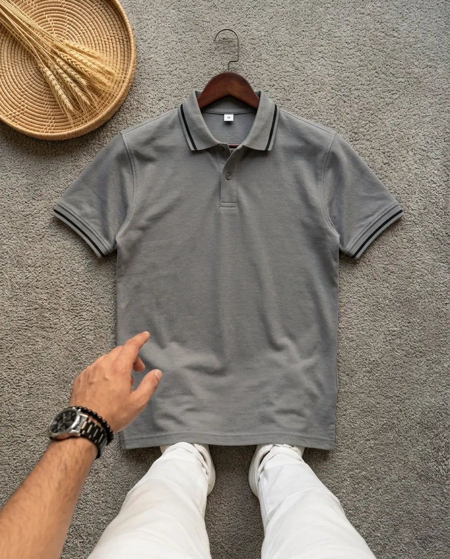 Premium Men’s Polo T-Shirt in Pakistan – Smart Casual Style (Steel Grey)