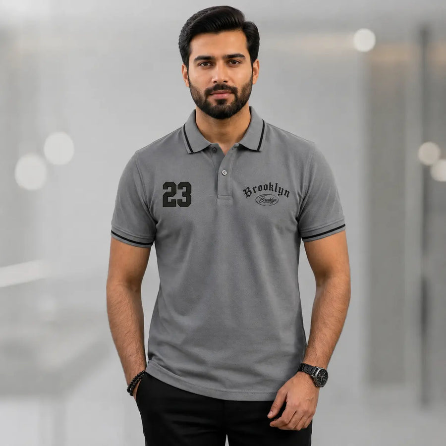 Premium Men’s Polo T-Shirt in Pakistan – Smart Casual Style (Steel Grey)