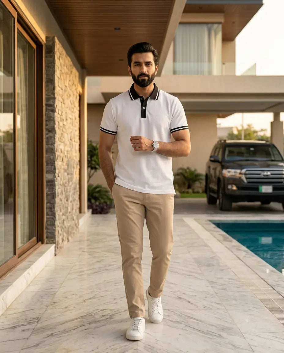 Premium Men’s Polo T-Shirt in Pakistan – Smart Casual Style (White)