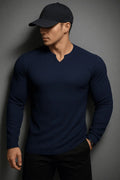 V Shaped Crew Neck Long Sleeves Knitted T-Shirt - Premium waffle knitted t-shirt from The Divine Shop - Just Rs.1499! Shop now at The Divine Shop