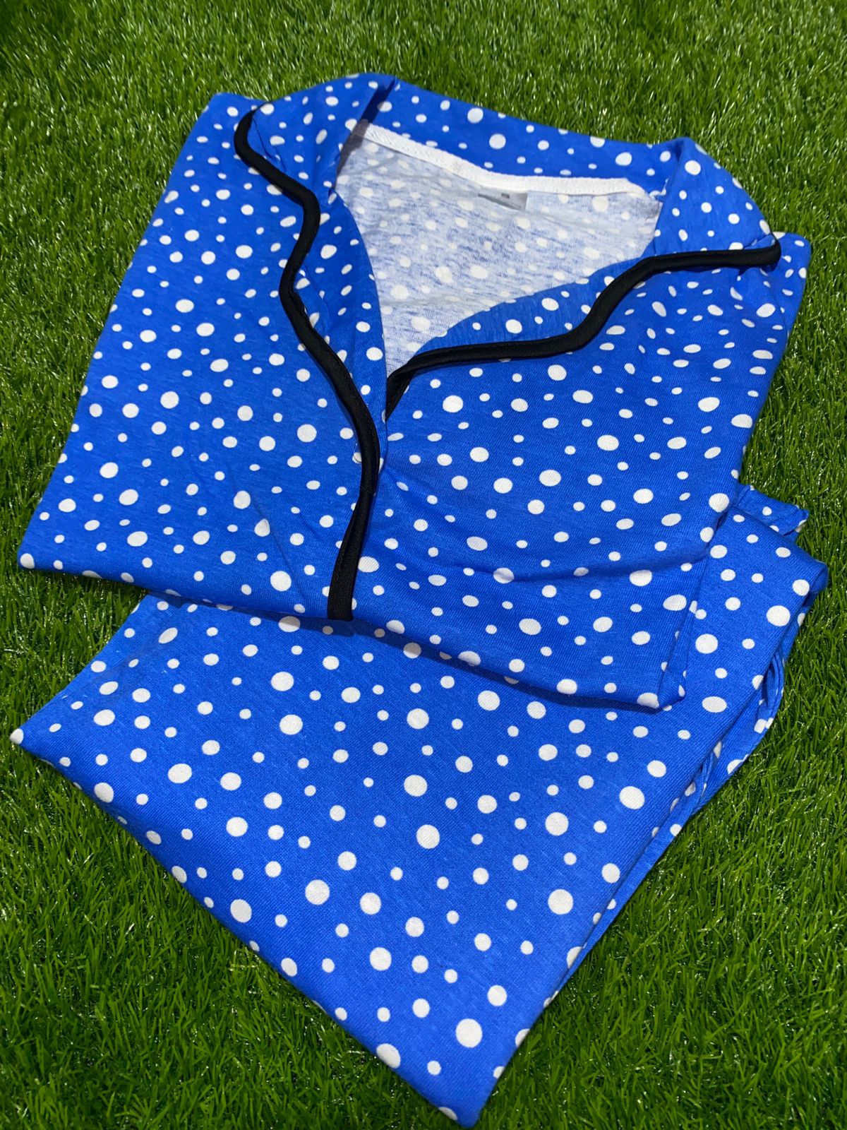 Blue Polka Dot Night wear PJs in quater sleeves