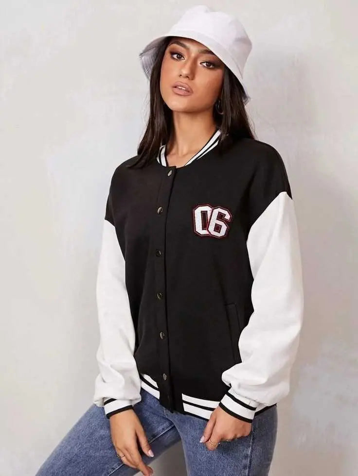 Women's Button Down Baseball Varsity Bomber Jacket 06 - Premium Baseball Jacket from The Divine Shop - Just Rs.1999! Shop now at The Divine Shop