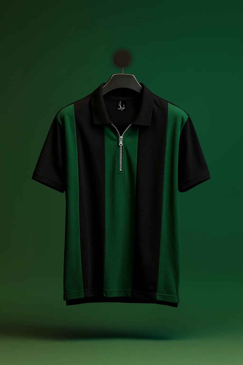Drop Shoulder Black Green Contrasts Polo T-Shirts