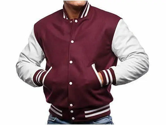 Baseball Jacket Maroon and White - The Divine Shop