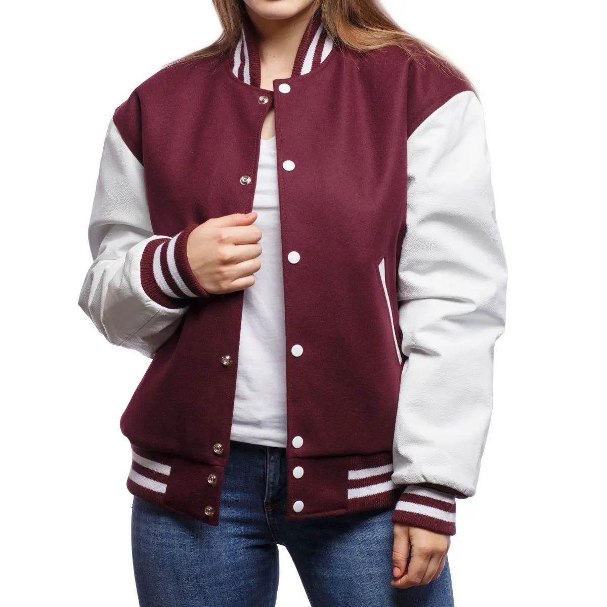 Baseball Jacket Maroon and White Women - Premium Baseball Jacket from The Divine Shop - Just Rs.2299! Shop now at The Divine Shop