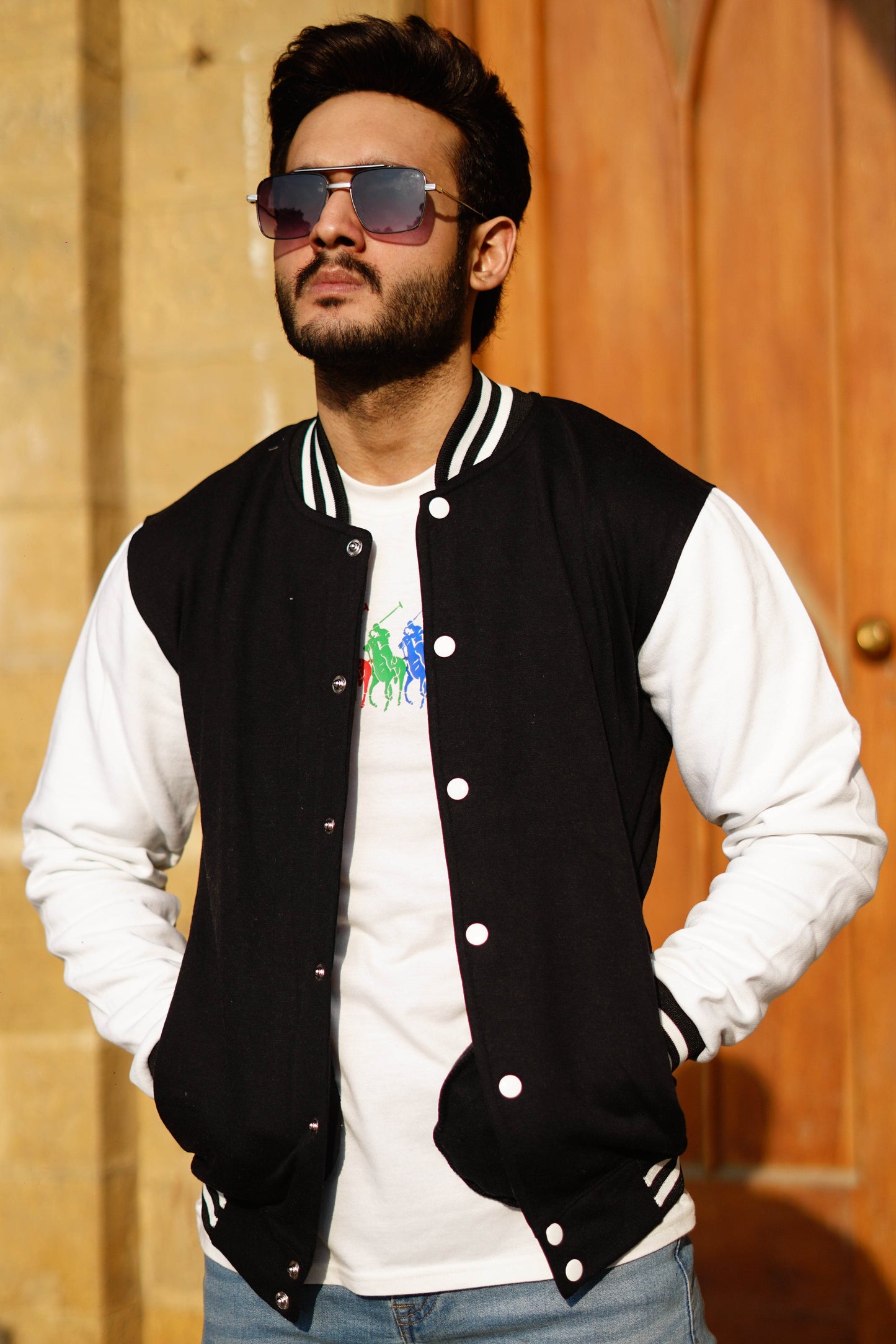 Black and white baseball varsity jacket divine shop - Premium Baseball Jacket from The Divine Shop - Just Rs.2999! Shop now at The Divine Shop