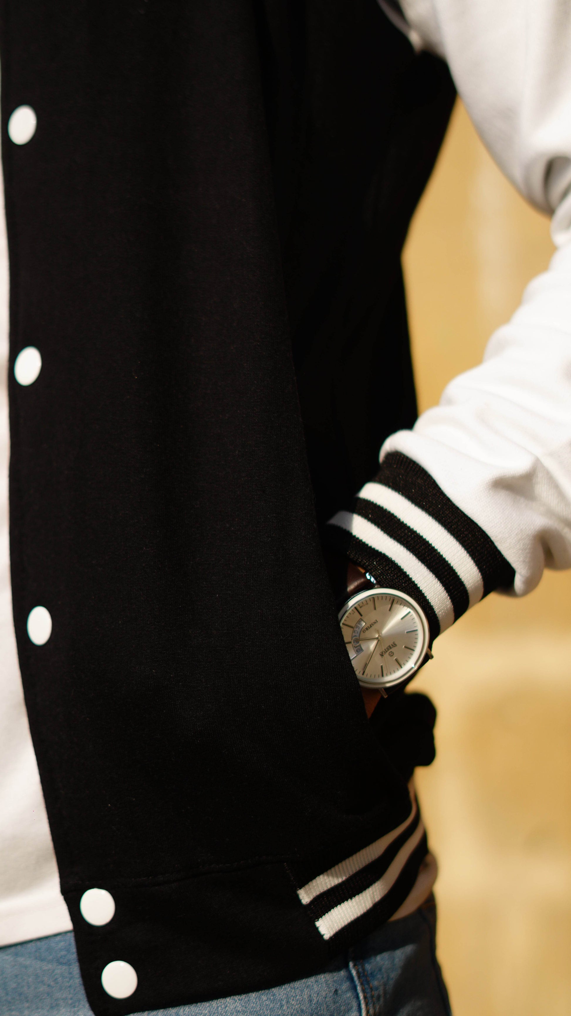 Black and white baseball varsity jacket divine shop - Premium Baseball Jacket from The Divine Shop - Just Rs.2999! Shop now at The Divine Shop