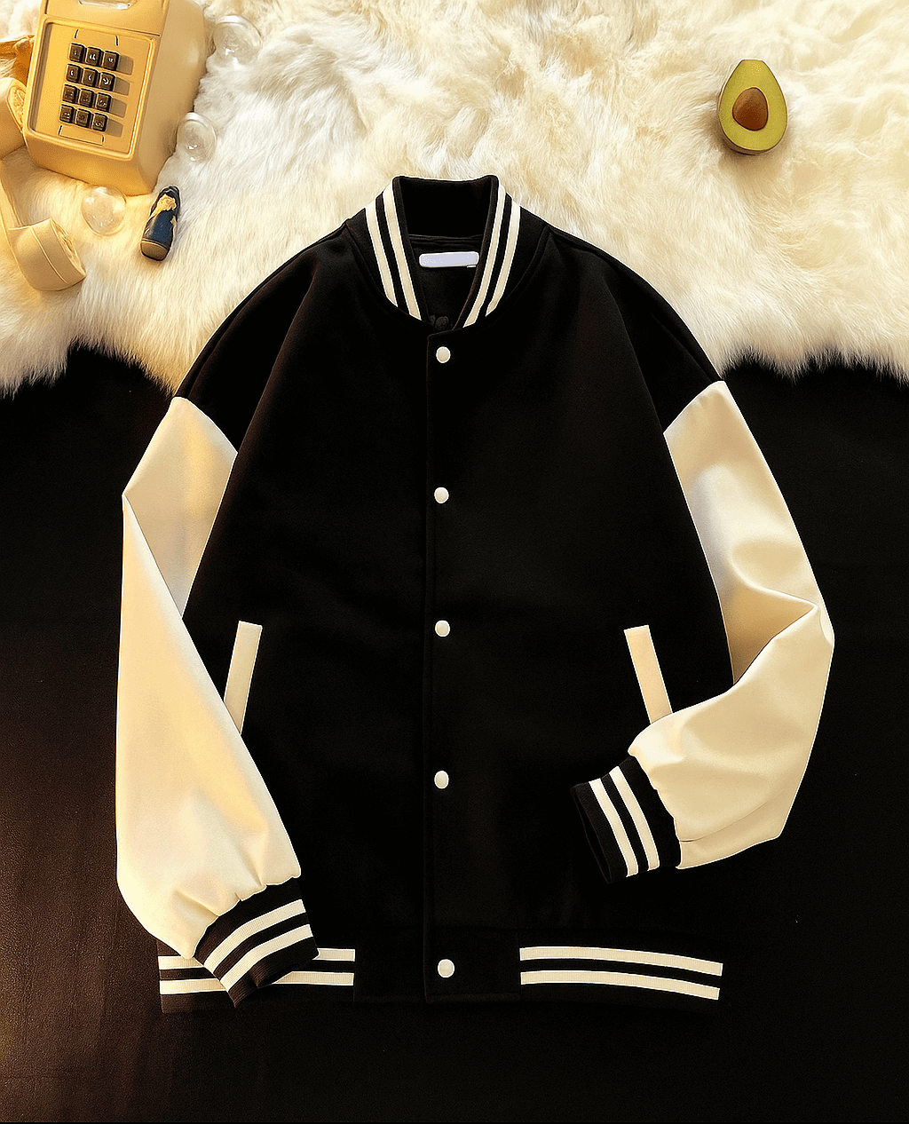 Black and white baseball varsity jacket divine shop - Premium Baseball Jacket from The Divine Shop - Just Rs.2999! Shop now at The Divine Shop