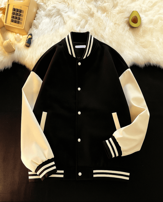 Black and white baseball varsity jacket divine shop - The Divine Shop