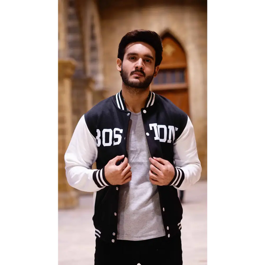 Black and white printer baseball jacket - Baseball Jacket