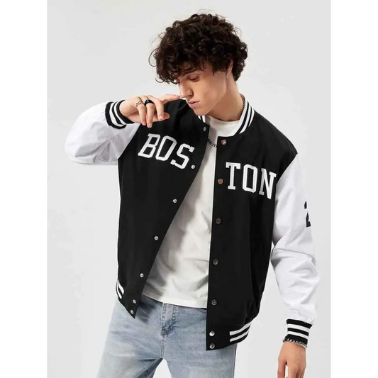 Black and white printer baseball jacket - Baseball Jacket