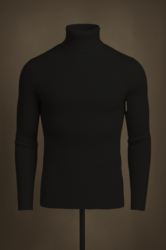 Black basic high neck turtleneck sweater - The Divine Shop