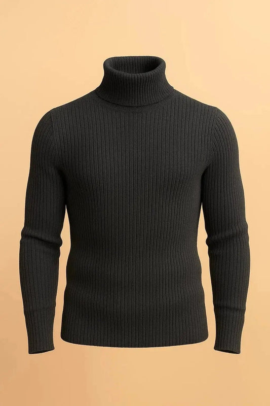 Black basic high neck turtleneck sweater - The Divine Shop
