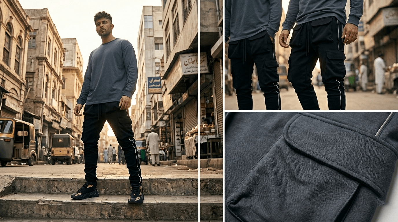 Black cargo pants white stripe hip hop mens - The Divine Shop