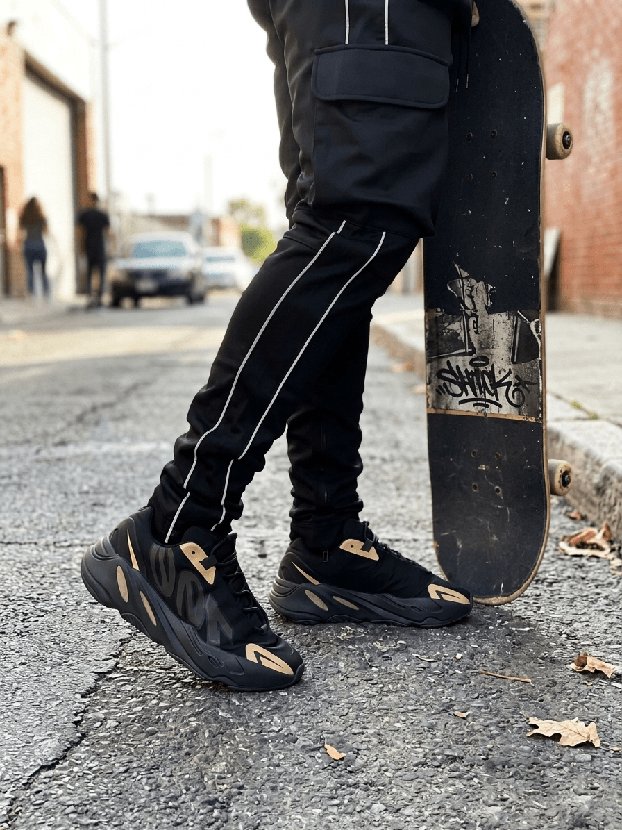 Black cargo pants white stripe hip hop mens - The Divine Shop