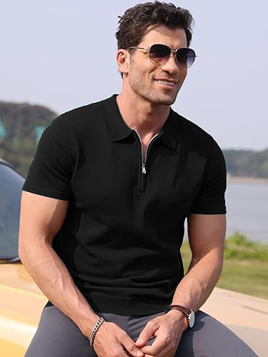 Black Zipper Polo T-Shirts - The Divine Shop