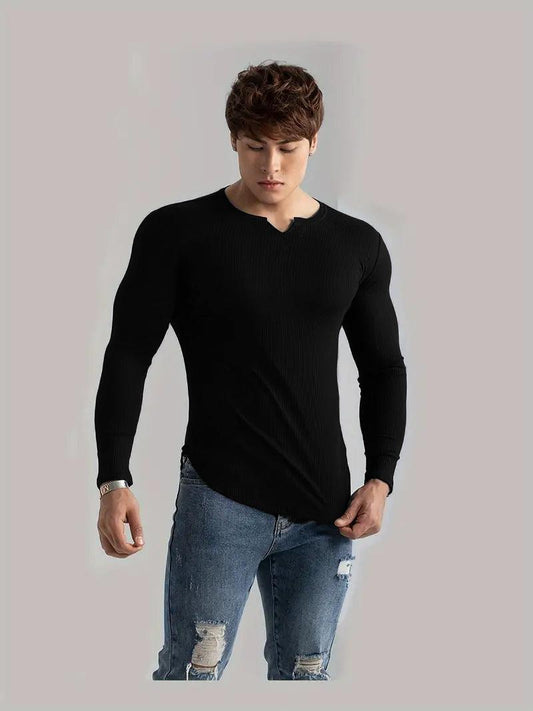 Cotton Knitted Long Sleeves T-Shirt Black