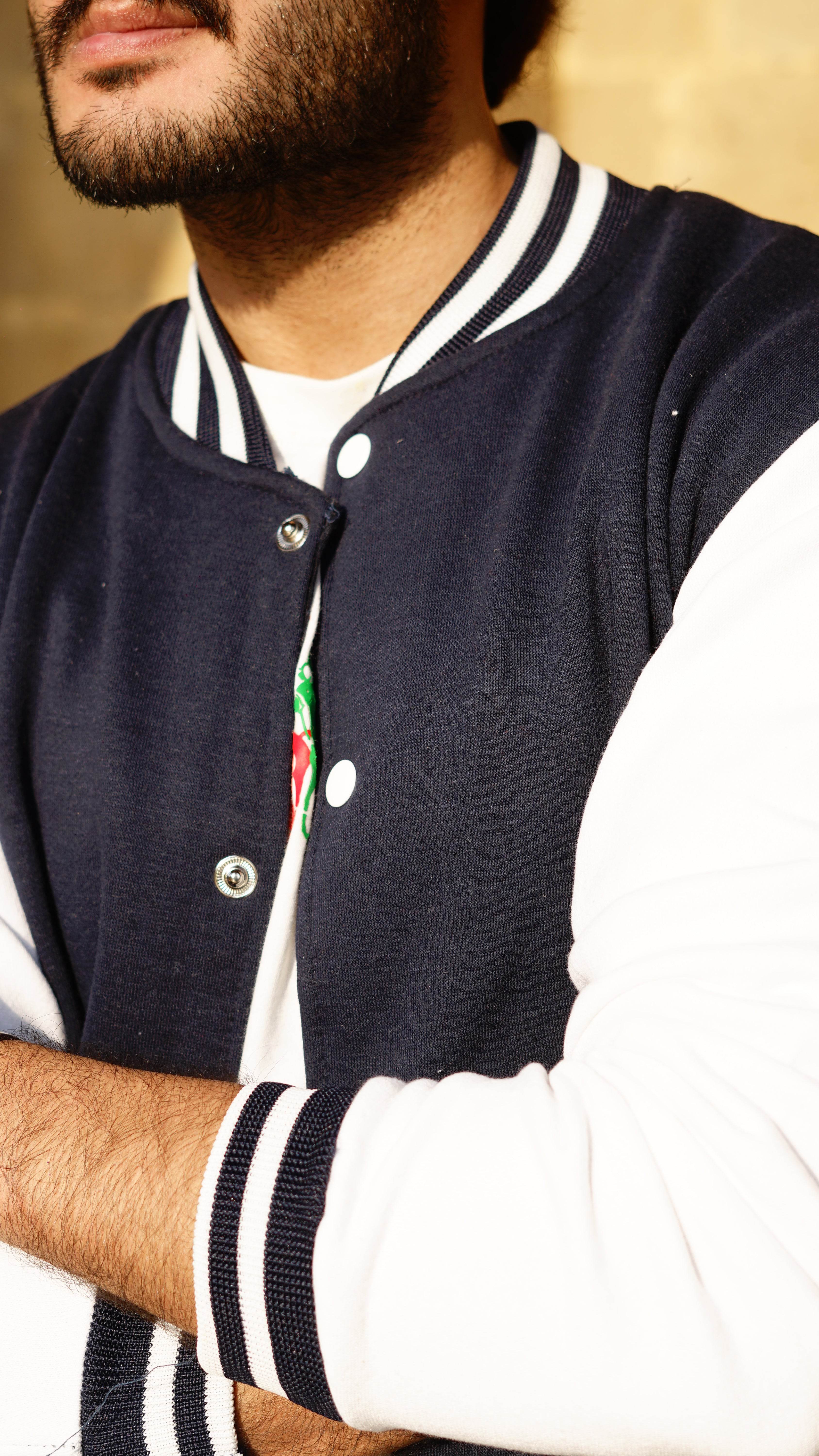 Blue and white baseball varsity jacket - Premium Baseball Jacket from The Divine Shop - Just Rs.2299! Shop now at The Divine Shop