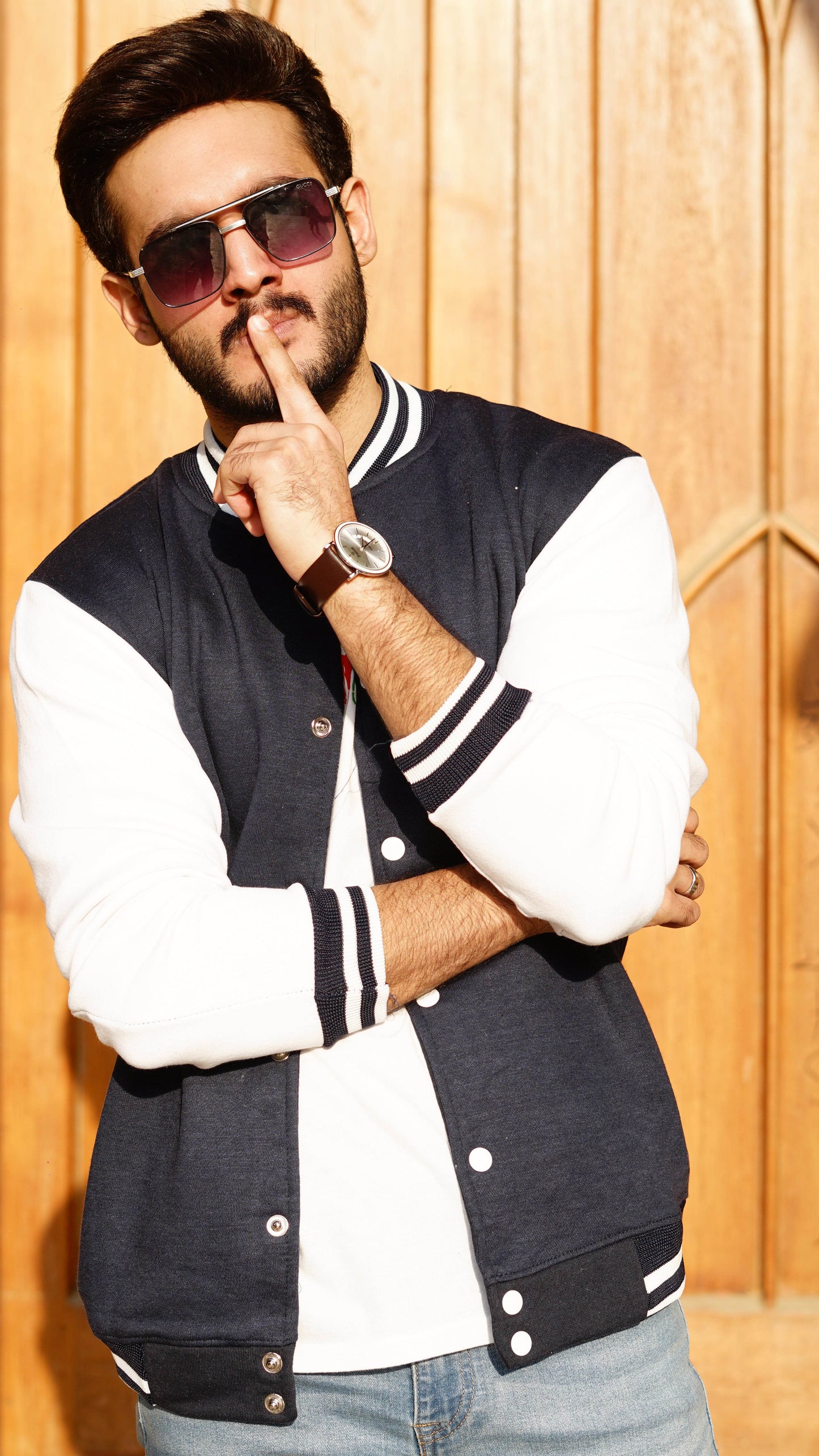 Blue and white baseball varsity jacket divine shop - Premium Baseball Jacket from The Divine Shop - Just Rs.2999! Shop now at The Divine Shop