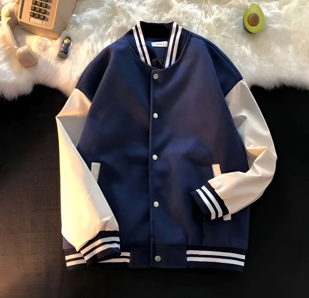 Blue and white baseball varsity jacket divine shop - Premium Baseball Jacket from The Divine Shop - Just Rs.2999! Shop now at The Divine Shop