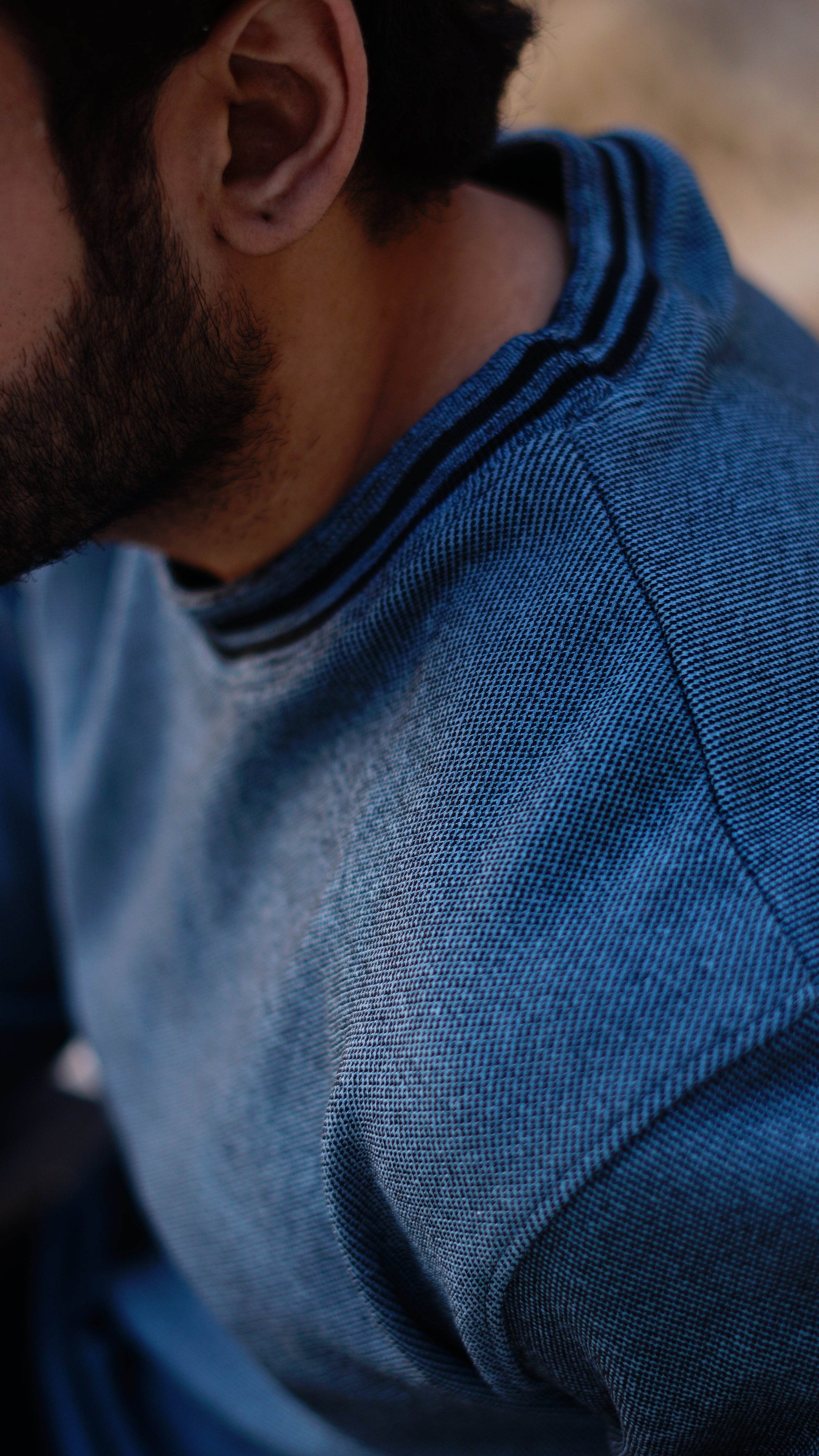 Blue textured sweater man in blue cotton fleece - The Divine Shop