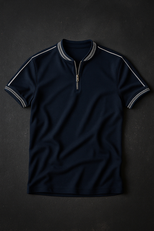 Navy madmext smoked polo neck shirt