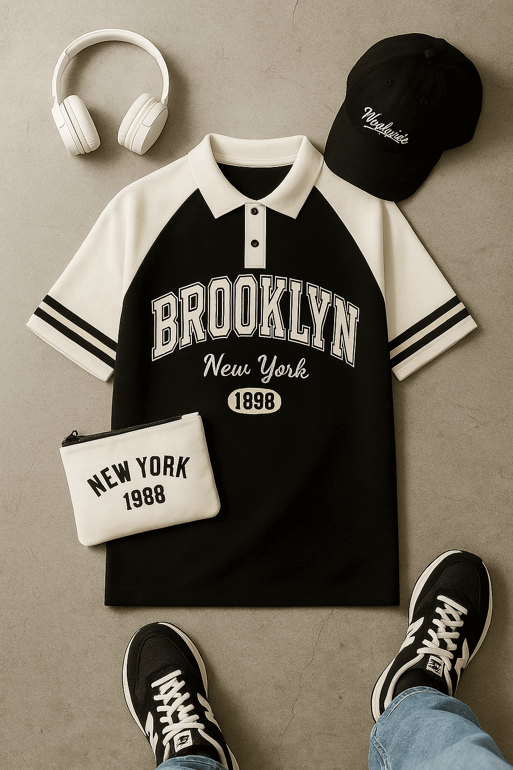 Brookyln printed polo T shirt in jersi - The Divine Shop