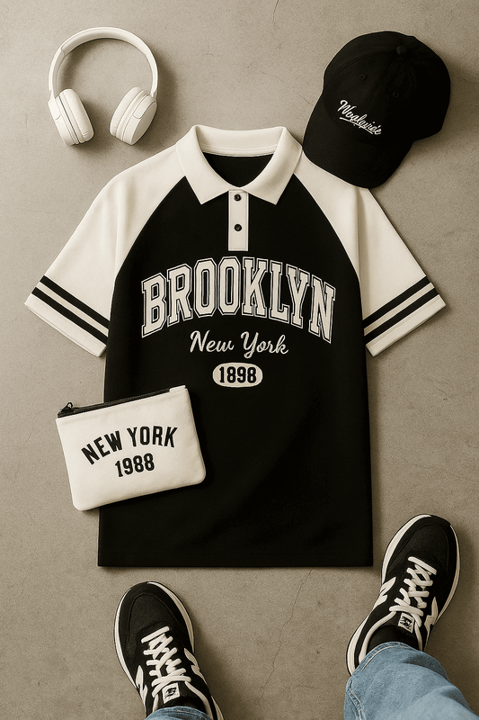 Brookyln printed polo T shirt in jersi - The Divine Shop