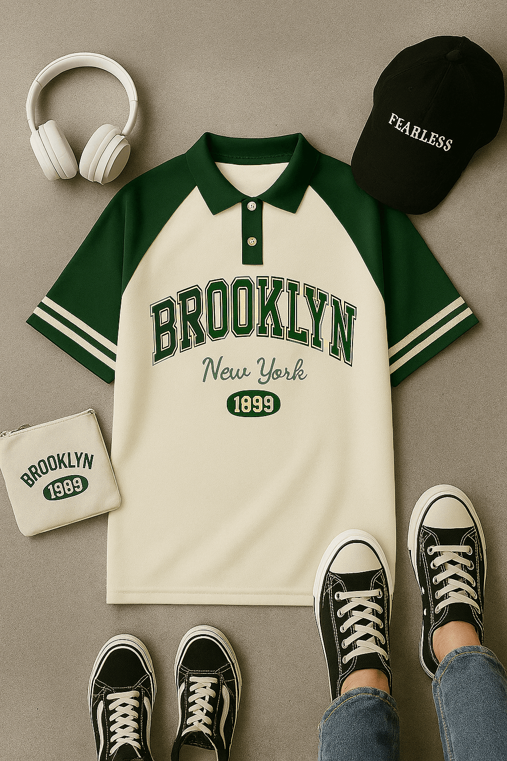 Brookyln printed polo T shirt in jersi - The Divine Shop