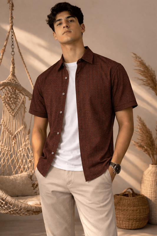 Brownish Texture Casual Shirt - The Divine Shop