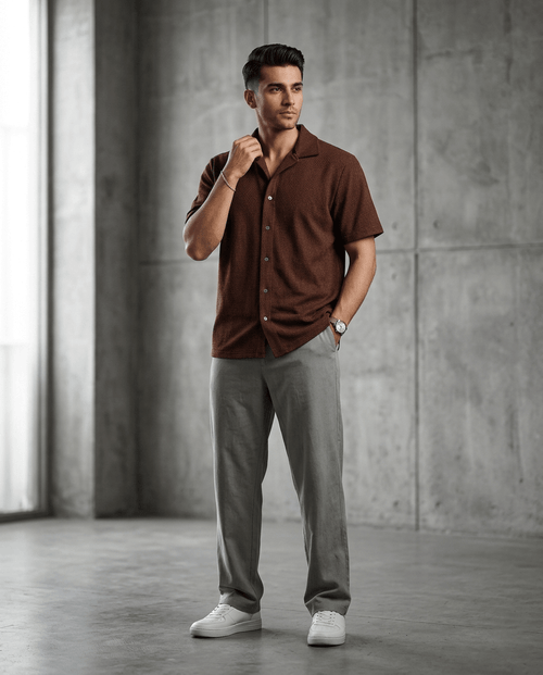 Brownish Texture Casual Shirt - The Divine Shop