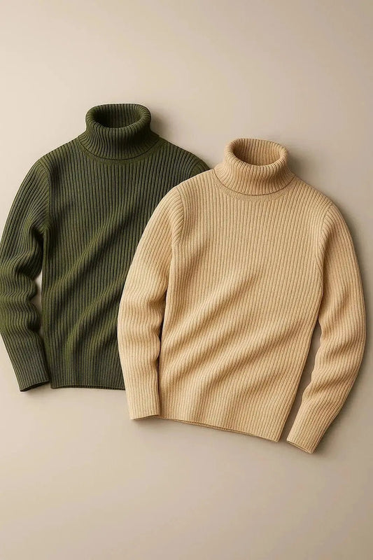 Bundle of 2 Folded turtleneck sweaters basic high neck tops - The Divine Shop