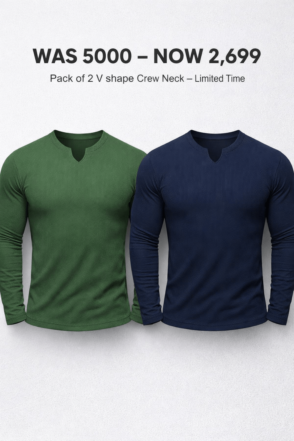 Bundle of Two V Shaped Crew Neck Long Sleeves Knitted TShirt - Premium waffle knitted t-shirt from The Divine Shop - Just Rs.1999! Shop now at The Divine Shop