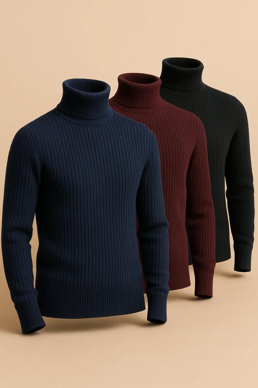 Bundle of 3 Ribbed high neck tops turtleneck sweater - The Divine Shop
